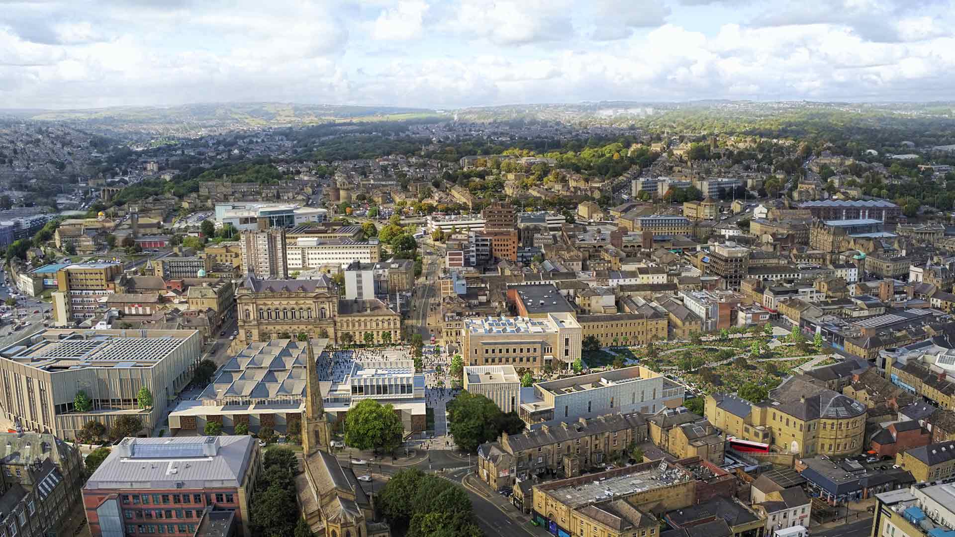 An aerial photo of Huddersfield Town