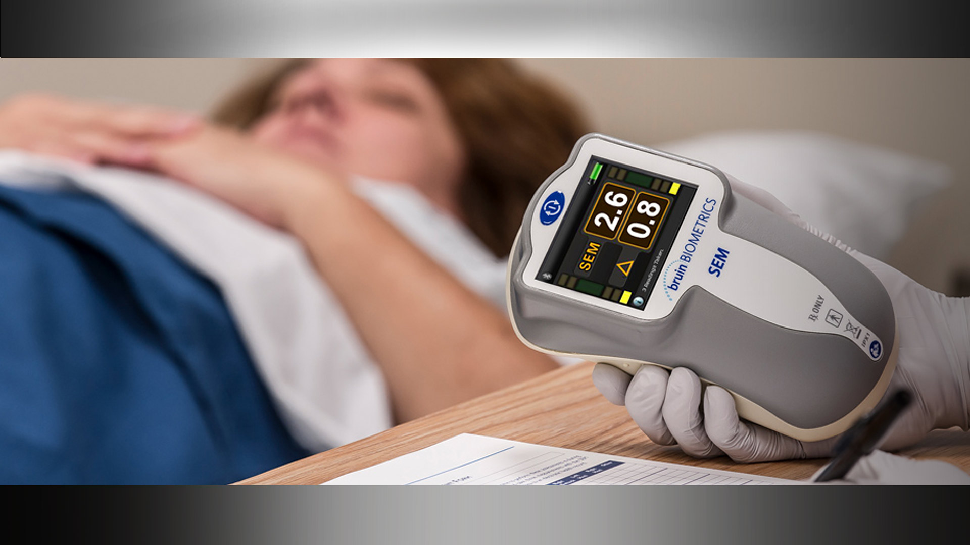 Bruin Biometrics SEM Scanner with patient in the background