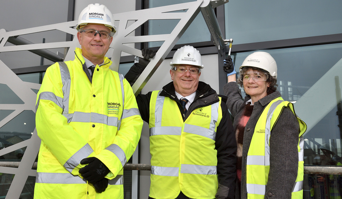 Morgan Sindall's Pat Boyle, University Vice-Chancellor Professor Bob Cryan and Dr Sophie Bowness